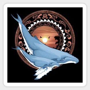 Humpback Whales on Tropical Sunset Sticker